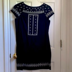 Zara Basic Black Dress with White Embroidery SZ M